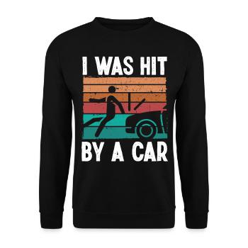 Amputated Leg Survivor hit by a Car Leg Amputee - Unisex Sweatshirt - black - Front - Alina (178cm) & Michal (187cm)