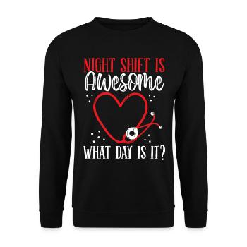 Infirmière de nuit Quel jour est-ce médical d’urgence - Sweat-shirt Unisexe - noir - Devant - Alina (178cm) & Michal (187cm)