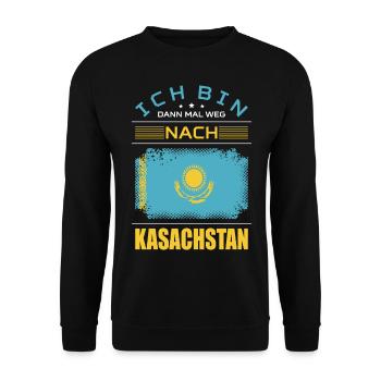 Ich Bin Dann Mal Weg Nach Kasachstan Fahne Urlaub - Unisex Pullover - Schwarz - Vorne - Alina (178cm) & Michal (187cm)