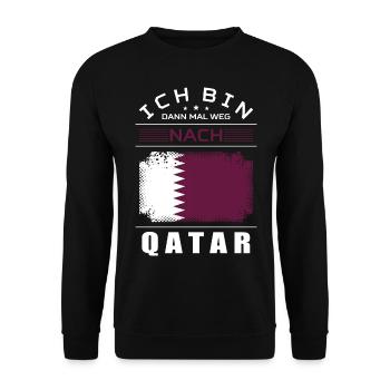 Ich Bin Dann Mal Weg Nach Qatar Fahne Urlaub - Unisex Pullover - Schwarz - Vorne - Alina (178cm) & Michal (187cm)