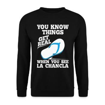You see La Chancla Spanish Mexican - Unisex Sweatshirt - black - Front - Alina (178cm) & Michal (187cm)