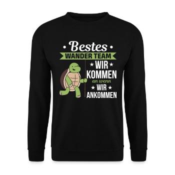 Bestes Wander Team Wir kommen an wenn wir ankommen - Unisex Pullover - Schwarz - Vorne - Alina (178cm) & Michal (187cm)