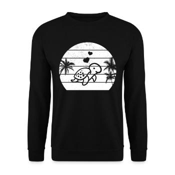 Süße Schildkröte bei Sonnenuntergang, Schildkröte, - Unisex Pullover - Schwarz - Vorne - Alina (178cm) & Michal (187cm)