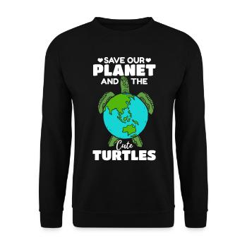 Sea Turtle Day: Save our planet - Unisex Sweatshirt - black - Front - Alina (178cm) & Michal (187cm)