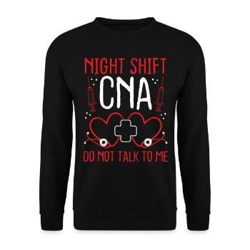 Assistant Night Shift CNA Nursing Assistant - Unisex Pullover - Schwarz - Vorne - Alina (178cm) & Michal (187cm)
