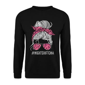 Night Shift CNA Nursing Assistant Leo Nurse - Unisex Sweatshirt - black - Front - Alina (178cm) & Michal (187cm)