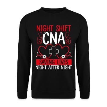 Night Shift CNA Night Worker Nursing Assistant - Unisex Sweatshirt - black - Front - Alina (178cm) & Michal (187cm)