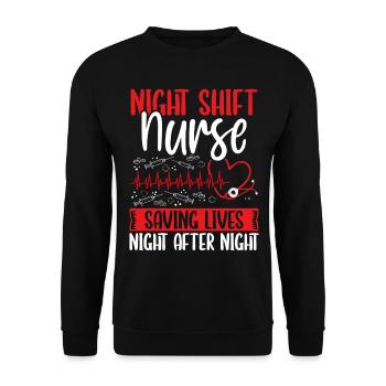 RN CNA Night Shift Nurse saving Lives Nursing - Unisex Sweatshirt - black - Front - Alina (178cm) & Michal (187cm)