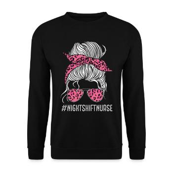 Infirmière De nuit Quart Rose Léopard Infirmière INFIRMIÈRE AIIC - Sweat-shirt Unisexe - noir - Devant - Alina (178cm) & Michal (187cm)