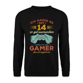 Video Gaming 14. Geburtstag Zocken 14 Jahre Video - Unisex Pullover - Schwarz - Vorne - Alina (178cm) & Michal (187cm)
