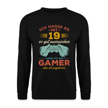 Video Gaming 19. Geburtstag Zocken 19 Jahre Video - Unisex Pullover - Schwarz - Vorne - Alina (178cm) & Michal (187cm)