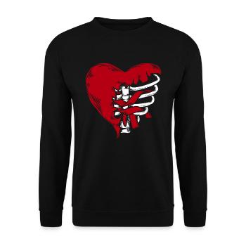 Ribcage Heart Ribbon Gothic Bones Skeleton Death - Unisex Pullover - Schwarz - Vorne - Alina (178cm) & Michal (187cm)