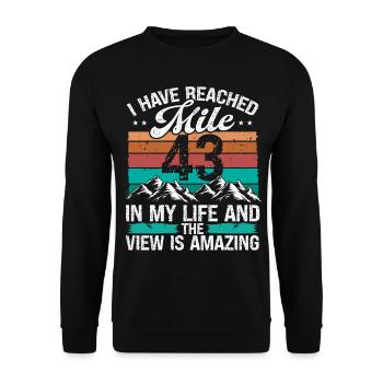 43 Year Old Hiker Mountains Hiking 43 Birthday - Unisex Pullover - Schwarz - Vorne - Alina (178cm) & Michal (187cm)