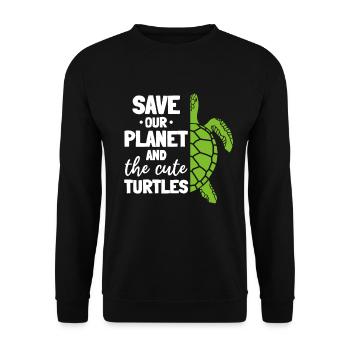 Turtle Environment: Save Our Planet and - Unisex Sweatshirt - black - Front - Alina (178cm) & Michal (187cm)
