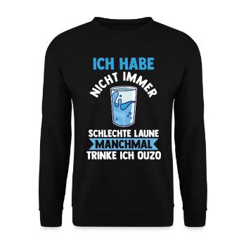 Grieche Saufspruch Ouzo - Unisex Pullover - Schwarz - Vorne - Alina (178cm) & Michal (187cm)