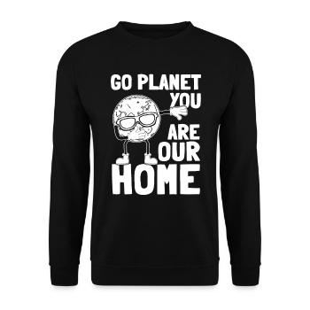 Dabbing Planet Go Planet You are our home - Unisex Sweatshirt - black - Front - Alina (178cm) & Michal (187cm)