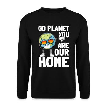 Planet Dabbing Go Planet You are our home - Unisex Sweatshirt - black - Front - Alina (178cm) & Michal (187cm)