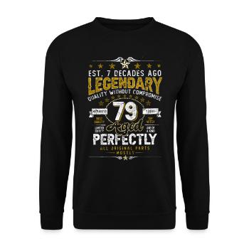 Vintage Legendary - Aged perfectly 79. Geburtstag - Unisex Pullover - Schwarz - Vorne - Alina (178cm) & Michal (187cm)