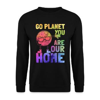 Go Planet You are our home — Funny Planet - Unisex Sweatshirt - black - Front - Alina (178cm) & Michal (187cm)