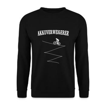 MTB Mountainbike Fahrrad Akkuverweigerer - Unisex Pullover - Schwarz - Vorne - Alina (178cm) & Michal (187cm)
