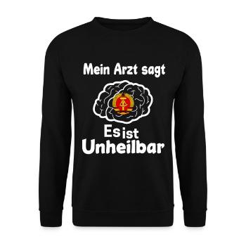 Ossi Geschenk Ostdeutschland NVA Germania Osten - Unisex Pullover - Schwarz - Vorne - Alina (178cm) & Michal (187cm)