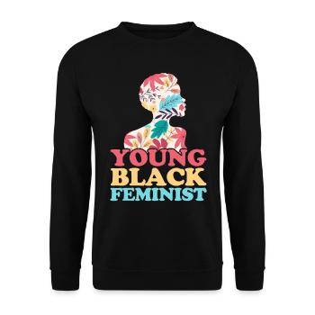 Junge Schwarze Feministin Feministisch - Unisex Pullover - Schwarz - Vorne - Alina (178cm) & Michal (187cm)