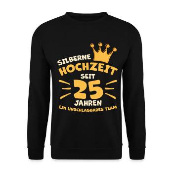 Silberhochzeit Ehe Geschenkidee - Unisex Pullover - Schwarz - Vorne - Alina (178cm) & Michal (187cm)