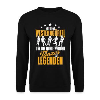 Line Dance Tänzer Westerngürtel Cowboy Western Tan - Unisex Pullover - Schwarz - Vorne - Alina (178cm) & Michal (187cm)