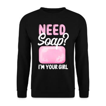 Fabrication de savon Artisanat Besoin de savon? - Sweat-shirt Unisexe - noir - Devant - Alina (178cm) & Michal (187cm)