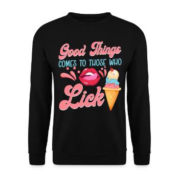 Ice Cream Cone Mouth Tongue Good - Unisex Pullover - Schwarz - Vorne - Alina (178cm) & Michal (187cm)