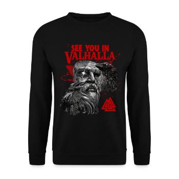 Viking Blood Odin Und Raben Wikinger Kultur - Unisex Pullover - Schwarz - Vorne - Alina (178cm) & Michal (187cm)