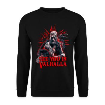 Viking Blood Odin Und Raben Wikinger Kultur - Unisex Pullover - Schwarz - Vorne - Alina (178cm) & Michal (187cm)