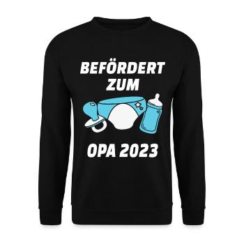 Befördert zum Opa 2023 Großvater Geschenk - Unisex Pullover - Schwarz - Vorne - Alina (178cm) & Michal (187cm)