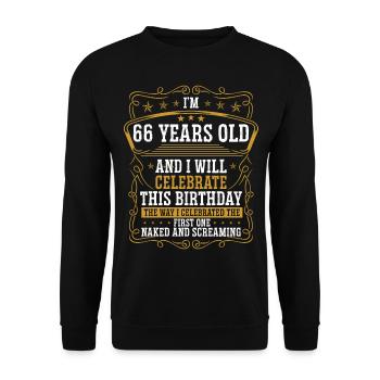 66 Anniversaire Drôle d’anniversaire Idée Humour 66 ans - Sweat-shirt Unisexe - noir - Devant - Alina (178cm) & Michal (187cm)