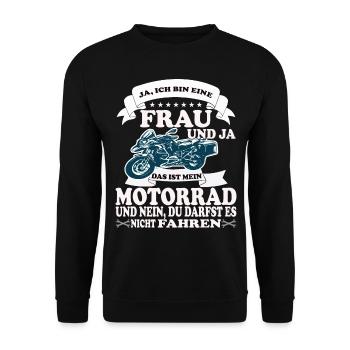 FRAU Motorrad Motorradfahrer Biker Feuerstuhl Bike - Unisex Pullover - Schwarz - Vorne - Alina (178cm) & Michal (187cm)