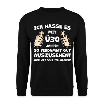 Ü30 Jahre Jubiläum Geburtstagsgruß - Unisex Pullover - Schwarz - Vorne - Alina (178cm) & Michal (187cm)