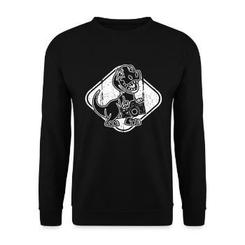 Dino Photography Dinosaurier Lustiger Fotograf - Unisex Pullover - Schwarz - Vorne - Alina (178cm) & Michal (187cm)