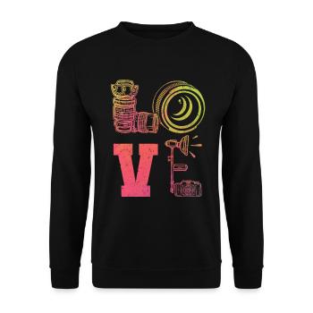 LIEBE Fotografie LIEBE Fotograf Kamerafografie - Unisex Pullover - Schwarz - Vorne - Alina (178cm) & Michal (187cm)