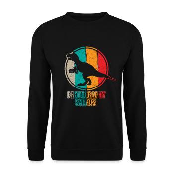 Lustige Fotografie Saurus Dinosaurier Fotograf - Unisex Pullover - Schwarz - Vorne - Alina (178cm) & Michal (187cm)