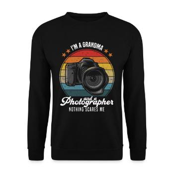 Fotografie Ich bin ein Opa und ein Fotograf Opa - Unisex Pullover - Schwarz - Vorne - Alina (178cm) & Michal (187cm)