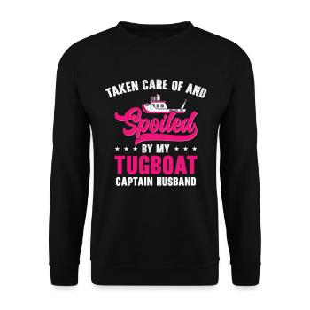 Tugboat Spoiled Tugboat Captain Ehemann Segeln - Unisex Pullover - Schwarz - Vorne - Alina (178cm) & Michal (187cm)