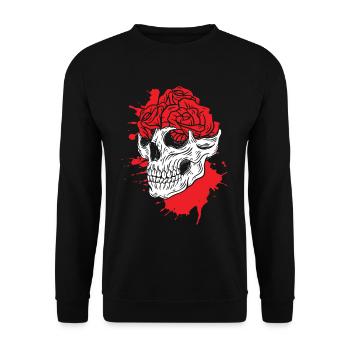 Totenköpfe und Rosen Gothic Knochen Skelett Tod - Unisex Pullover - Schwarz - Vorne - Alina (178cm) & Michal (187cm)