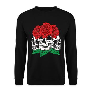 Totenköpfe und Rosen Gothic Knochen Skelett Tod - Unisex Pullover - Schwarz - Vorne - Alina (178cm) & Michal (187cm)