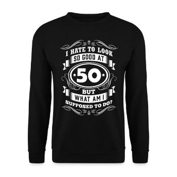50th Birthday Party Old October Year of Construction - Unisex Sweatshirt - black - Front - Alina (178cm) & Michal (187cm)