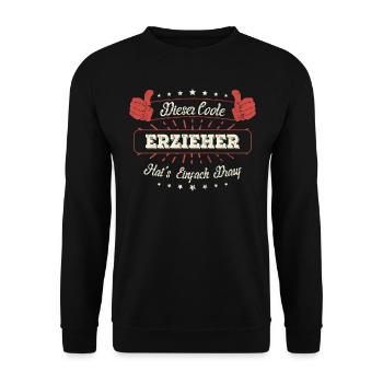 Dieser Coole Erzieher Geschenk Kollegen Spruch - Unisex Pullover - Schwarz - Vorne - Alina (178cm) & Michal (187cm)