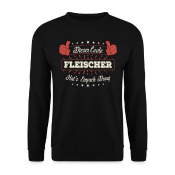 Dieser Coole Fleischer Geschenk Kollegen Spruch - Unisex Pullover - Schwarz - Vorne - Alina (178cm) & Michal (187cm)