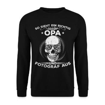 Fotograf Opa - So sieht ein richtig cooler Opa und - Unisex Pullover - Schwarz - Vorne - Alina (178cm) & Michal (187cm)