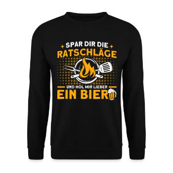 Hol Mir Lieber Ein Bier BBQ Grillmeister Spruch - Unisex Pullover - Schwarz - Vorne - Alina (178cm) & Michal (187cm)
