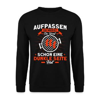 Aufpassen Du Musst BBQ Grillmeister Spruch - Unisex Pullover - Schwarz - Vorne - Alina (178cm) & Michal (187cm)