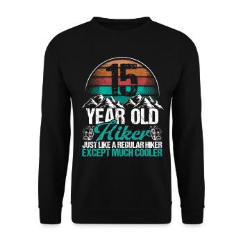 15 Birthday Hiking Mountains 15 Year Old Hiker - Unisex Pullover - Schwarz - Vorne - Alina (178cm) & Michal (187cm)